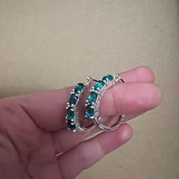 Jewelry - Light Blue Faux Gemstone Silvertone Hoops